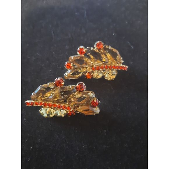 Juliana Coffin Shape Stone Clip On Earrings Vintage 1 Stone Missing - Picture 4 of 6